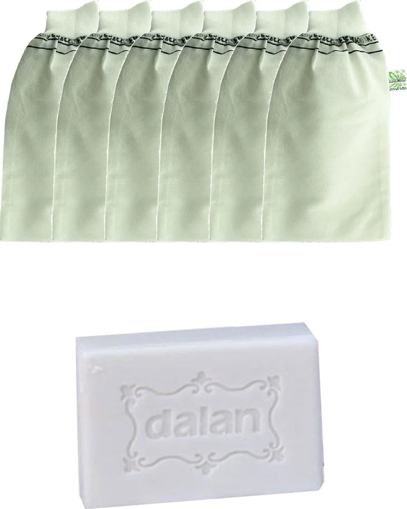 Kelebek - Invalid brand Hamam Bath Washcloth Standard Elastic White 6 Pieces + Dalan Sultan Hamam Natural Bath Soap 200 gr