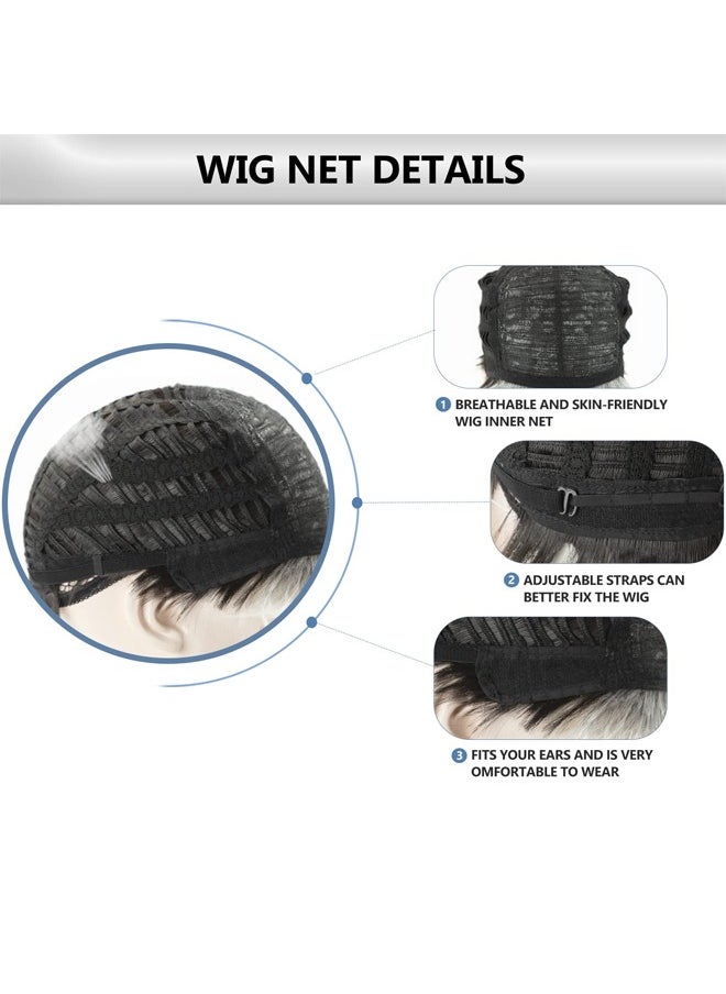Generic - New Men's Wig Fluffy Natural Short Curly High Temperature Silk Rose Net Black Gray Full Head Cover - Image 1