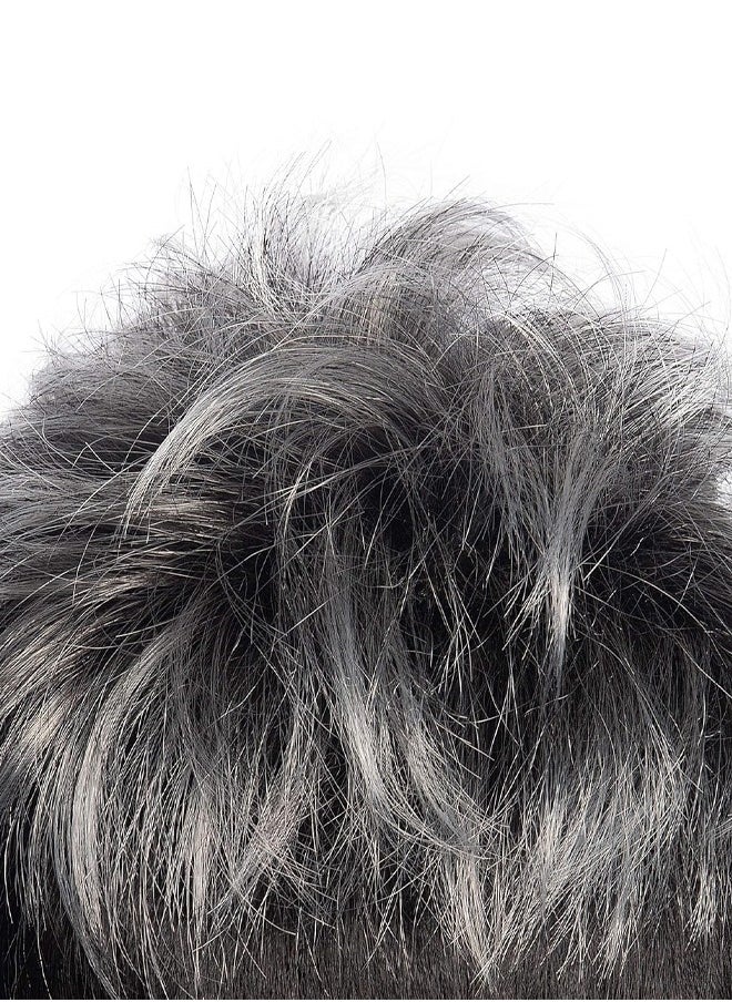 Generic - New Men's Wig Fluffy Natural Short Curly High Temperature Silk Rose Net Black Gray Full Head Cover - Image 1