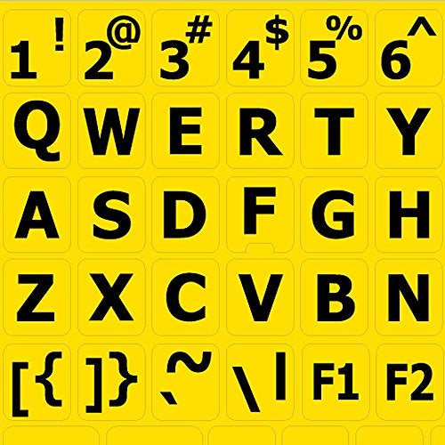 4Keyboard English US Large Lettering Keyboard Sticker (Upper CASE) Yellow Background for Desktop, Laptop and Notebook (Manufactured 4Keyboard) - Image 1