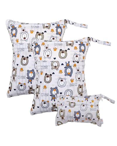 ALVA ALVABABY 3pcs Cloth Diaper Wet Dry Bags Waterproof Reusable with Two Zippered Pockets Travel Beach Pool Daycare Soiled Baby Items Yoga Gym Bag for Swimsuits or Wet Clothes 3LSML11 - Image 1