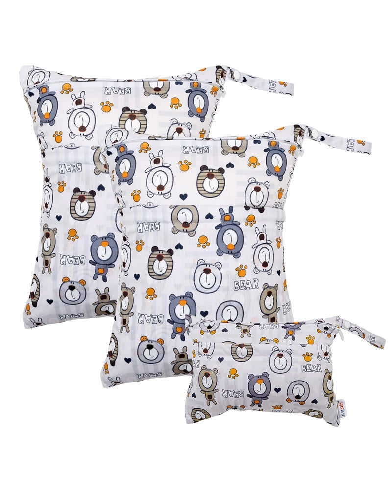 ALVA ALVABABY 3pcs Cloth Diaper Wet Dry Bags Waterproof Reusable with Two Zippered Pockets Travel Beach Pool Daycare Soiled Baby Items Yoga Gym Bag for Swimsuits or Wet Clothes 3LSML11 - Image 2