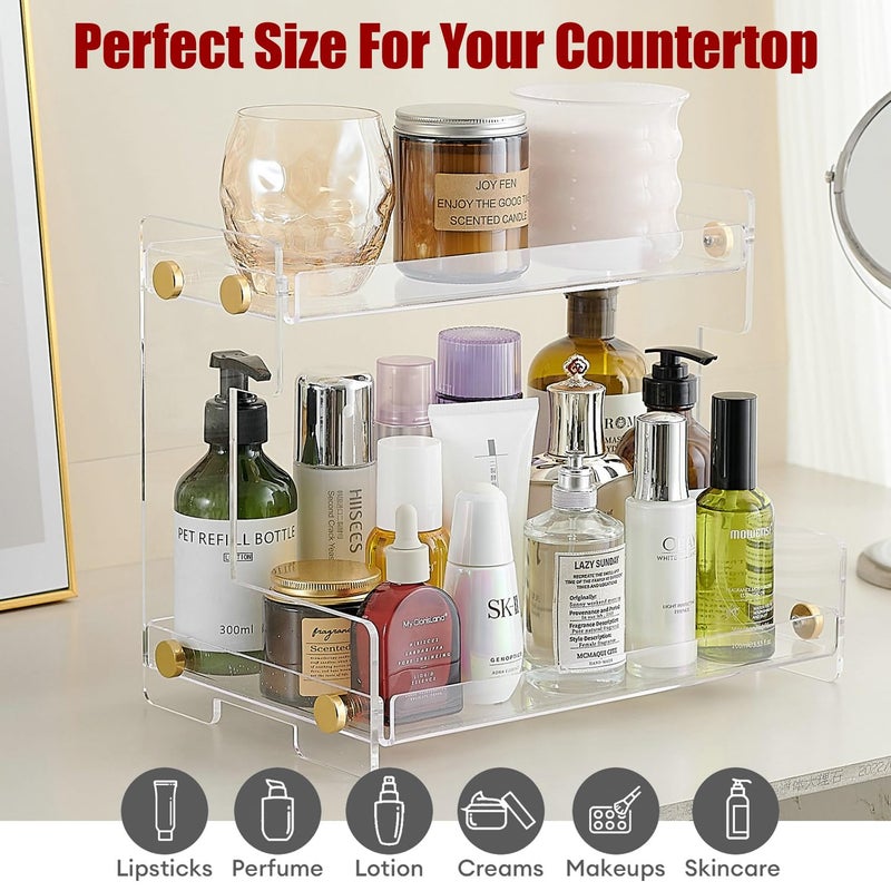 Hiendure Bathroom Organizer Countertop  2-Tier Acrylic Bathroom Counter Organizer Makeup Organizer For Vanity Spice Rack Organizer  Brown - Image 2