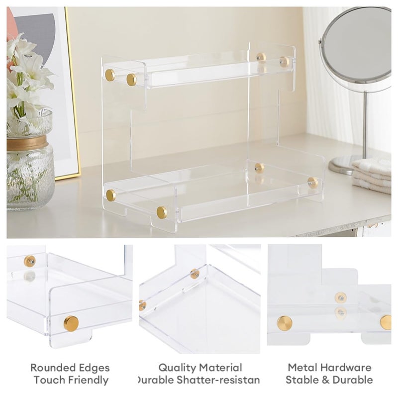 Hiendure Bathroom Organizer Countertop  2-Tier Acrylic Bathroom Counter Organizer Makeup Organizer For Vanity Spice Rack Organizer  Brown - Image 4