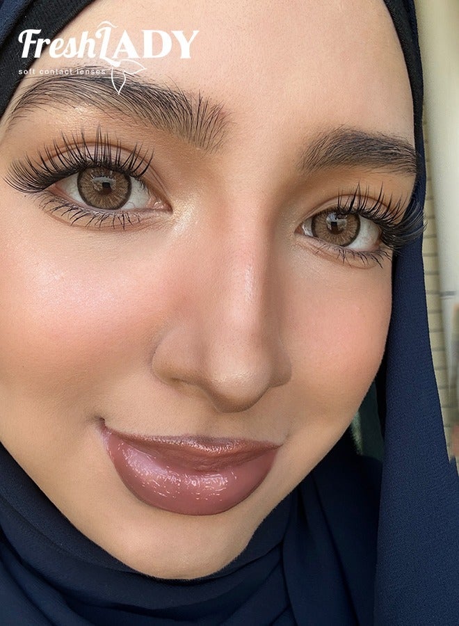 Freshlady Natural Brown Colored Contact Lenses Yearly, Soft Hydrating Big Eye Effect, Real Eye Look Cosmetic Lenses for Daily Wear, Makeup, Party & Dating - Image 1