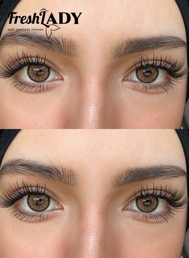 Freshlady Natural Brown Colored Contact Lenses Yearly, Soft Hydrating Big Eye Effect, Real Eye Look Cosmetic Lenses for Daily Wear, Makeup, Party & Dating - Image 2