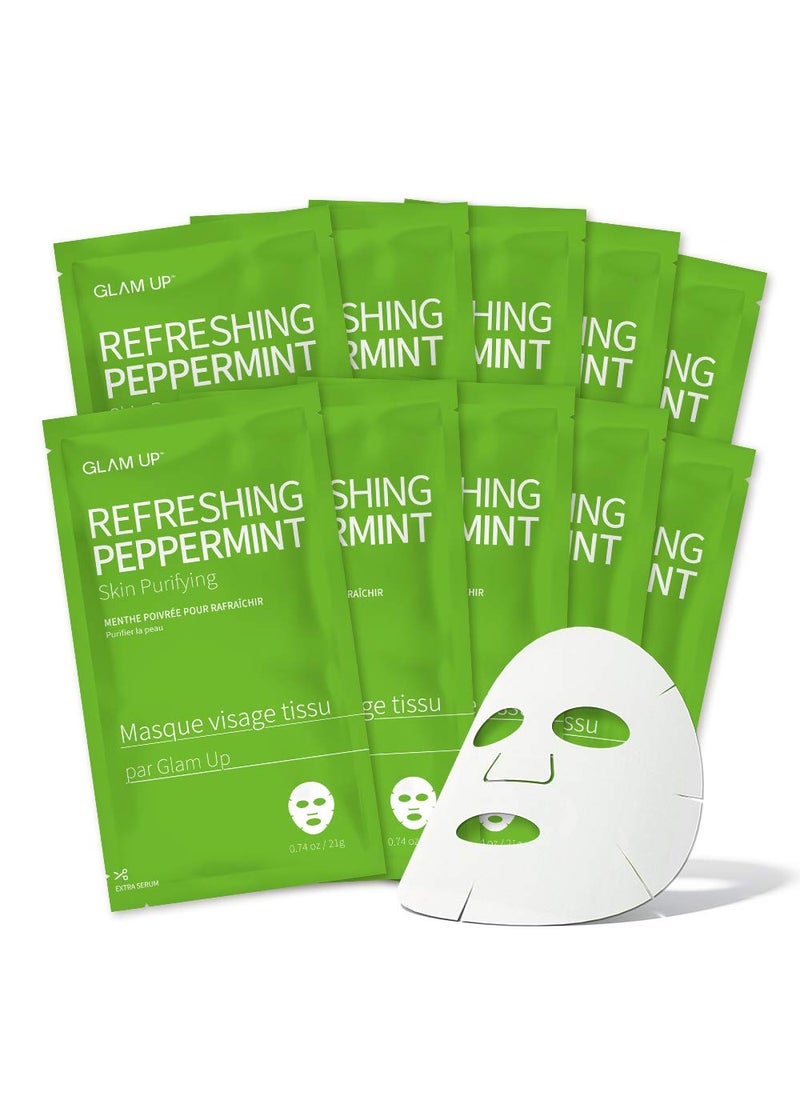 Glam Up - GLAM UP Sheet Mask Refreshing Peppermint 10 sheets  Calming Pore Tightening - Image 1