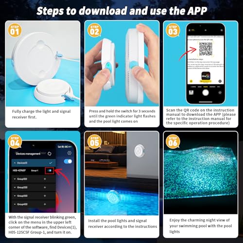 Homly Rechargeable Submersible Pool Lights with Wireless APP Control, Waterproof Underwater Smart LED Lights Controlled Multiple Lighting Modes, 4000mAh Magnets Lights for Multi Scene Pool Decoration - Image 2