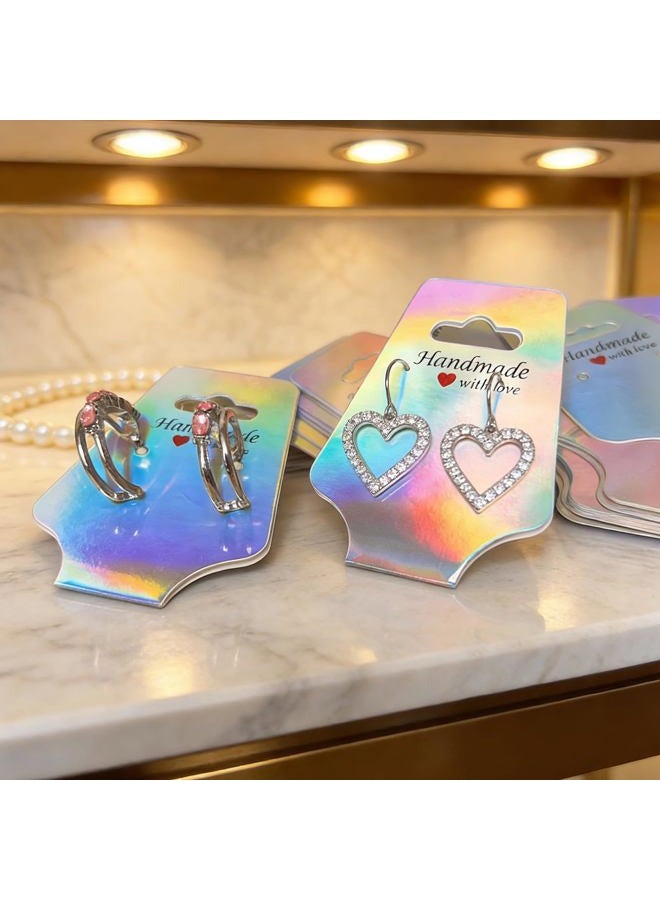 KIUKIUO 210 PCS Bracelet Holographic Display Cards Sturdy Necklace Holder Cards Self Adhesive Jewelry Packaging Selling Card for Small Business of Keychain Earring Hair Band and Scrunchies Hanging - Image 4
