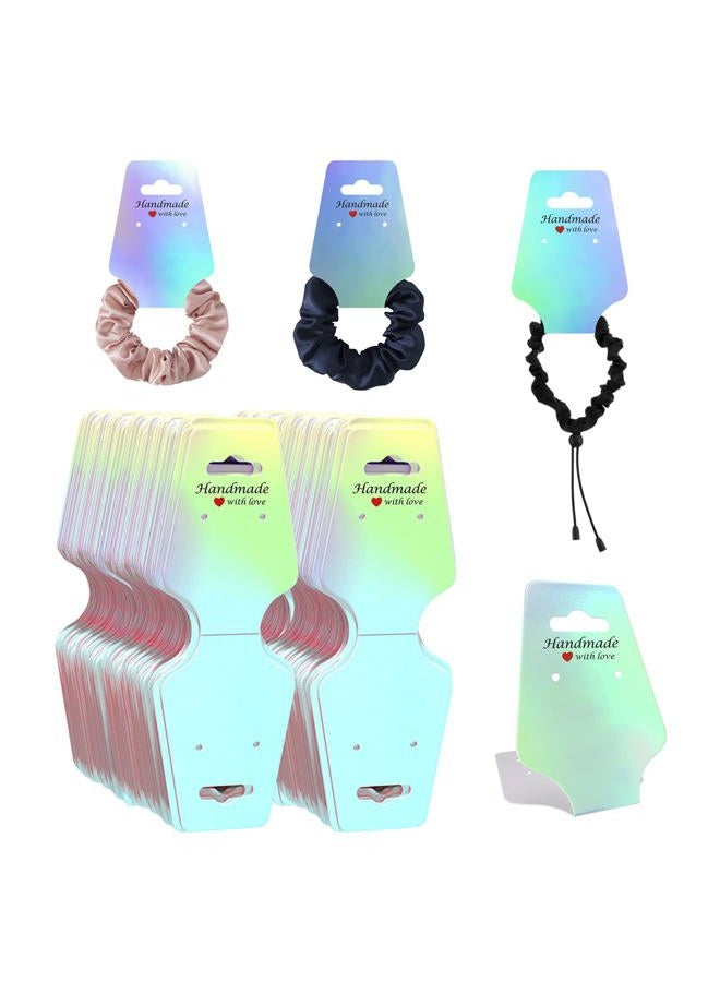 KIUKIUO 210 PCS Bracelet Holographic Display Cards Sturdy Necklace Holder Cards Self Adhesive Jewelry Packaging Selling Card for Small Business of Keychain Earring Hair Band and Scrunchies Hanging - Image 1