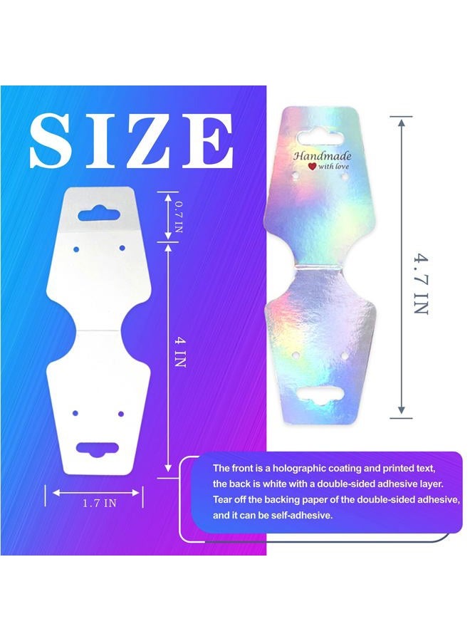 KIUKIUO 210 PCS Bracelet Holographic Display Cards Sturdy Necklace Holder Cards Self Adhesive Jewelry Packaging Selling Card for Small Business of Keychain Earring Hair Band and Scrunchies Hanging - Image 2