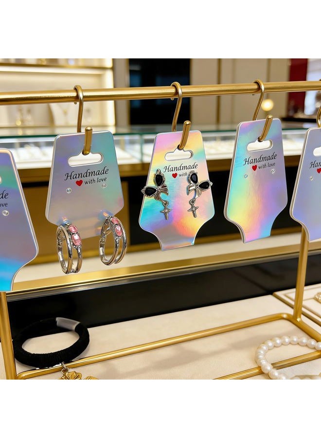 KIUKIUO 210 PCS Bracelet Holographic Display Cards Sturdy Necklace Holder Cards Self Adhesive Jewelry Packaging Selling Card for Small Business of Keychain Earring Hair Band and Scrunchies Hanging - Image 5