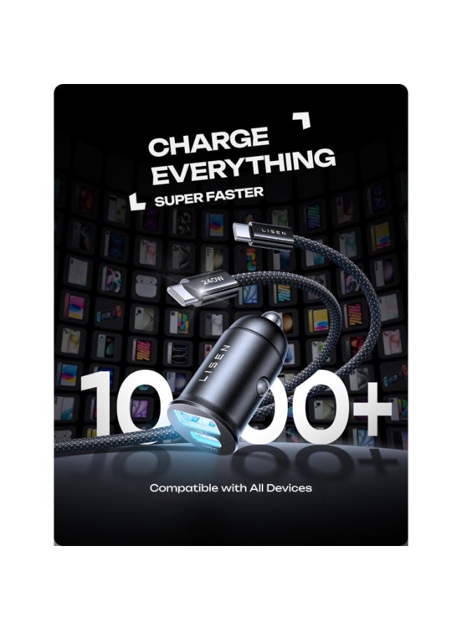 Lisen Car Charger With 240W USB C Cable Fast Charging [80W+18W GaN] [Mini Metal] for iPhone 16 Pro Max MacBook Air iPad2024 Samsung Galaxy S24 S23 - Image 5