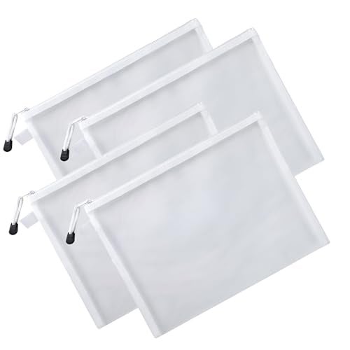 Amillee Zipper Nylon Mesh Pouch Transparent Document Holder Pencil Case Cosmetic Makeup Bag Multipurpose Travel Organizer for School Office Stationery Supplies File Envelope Storage (Medium 4Pcs) - Image 1