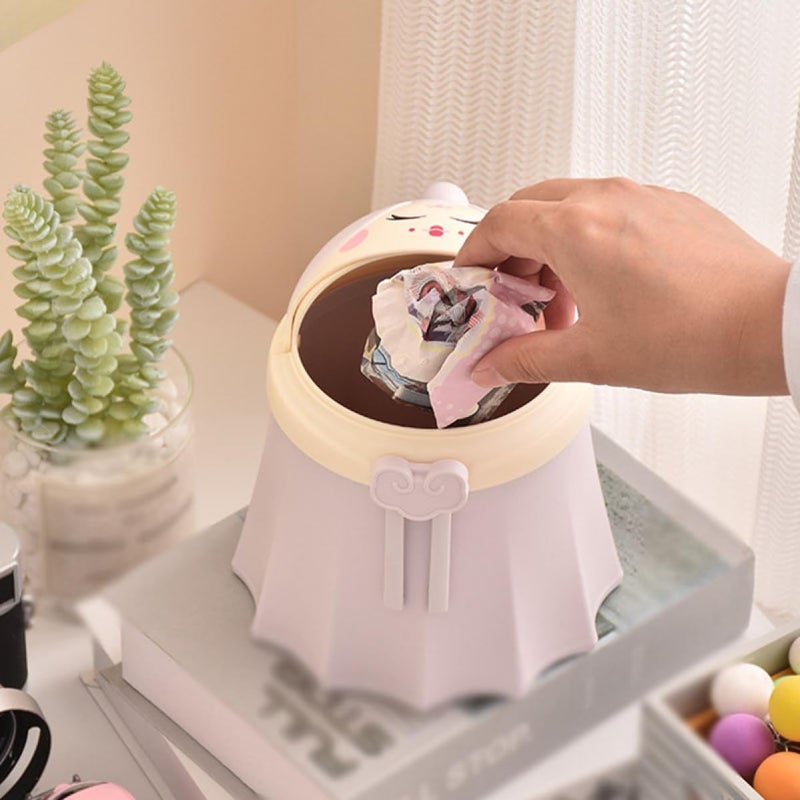 EVVIX Kawaii Toilet Trash Can with Lid Cute Cartoon Toilet Dustbin Disposable Trash Container for Bathroom Kitchen Bedroom Purple - Image 4
