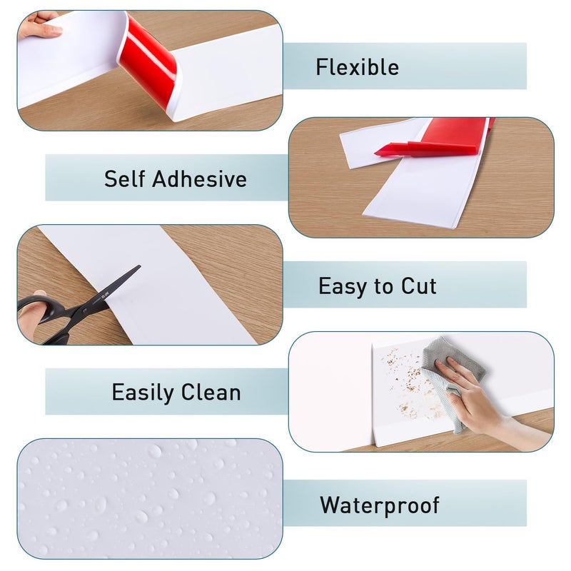 PATTENGO Flexible Baseboard Molding Trim, 4 Inch x 20 Feet Vinyl Wall Base with 10% Wider Self-Adhesive Tape, Peel and Stick Cove Base, Rubber Wall Base Baseboard Trim for Garage, Living Room,Bathrooms, White - Image 5