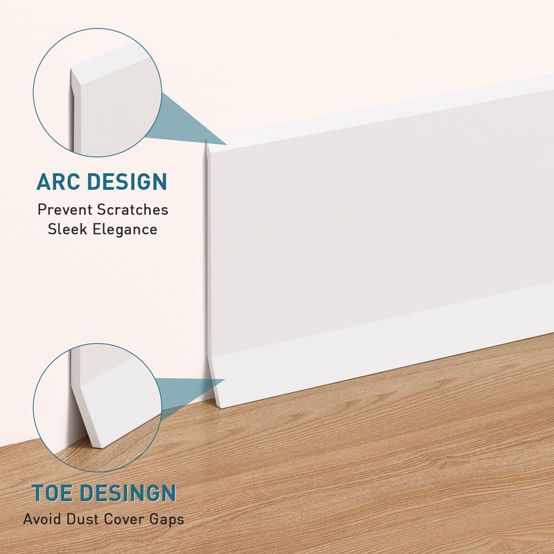 PATTENGO Flexible Baseboard Molding Trim, 4 Inch x 20 Feet Vinyl Wall Base with 10% Wider Self-Adhesive Tape, Peel and Stick Cove Base, Rubber Wall Base Baseboard Trim for Garage, Living Room,Bathrooms, White - Image 4