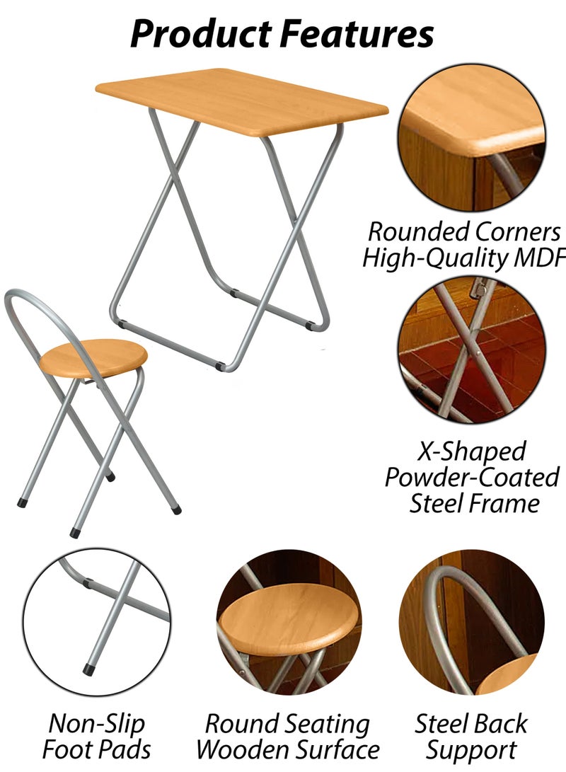 Toshionics Set Of 1 Foldable Wooden Rectangle Table 1 Folding Chairs Seat For Breakfast Computer Gaming Laptop Desk Office Workstation Kids Study Kitchen Balcony Home Dining Outdoor Picnic Beach Desert Camping - Image 4