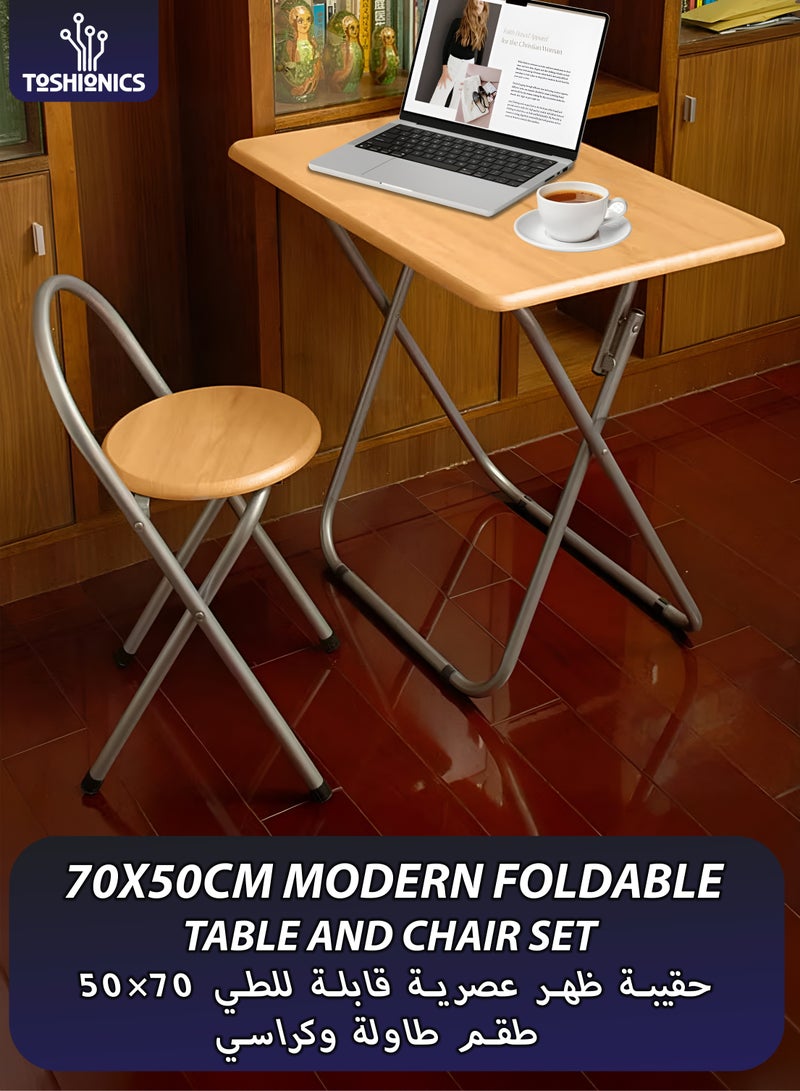 Toshionics Set Of 1 Foldable Wooden Rectangle Table 1 Folding Chairs Seat For Breakfast Computer Gaming Laptop Desk Office Workstation Kids Study Kitchen Balcony Home Dining Outdoor Picnic Beach Desert Camping - Image 1