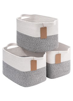 Goodpick Goodpick Rope Baskets for Storage, Woven Storage Baskets for Shelves, Small Laundry Baskets, Nursery Cube Bins with Handles, Decorative Square Baskets, 13 x 10 x 9 Inches, 3 Pack  - Image 1