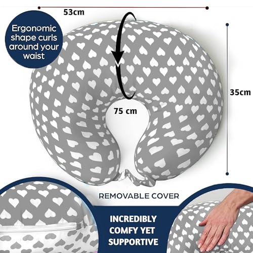 VParents Feeding Pillow, Breast Feeding Pillows Vacuum Packed Cotton Nursing Pillow and Positioner, Breastfeeding, Bottle Feeding, Baby Support Rosy (Gray) 110656 - Image 5