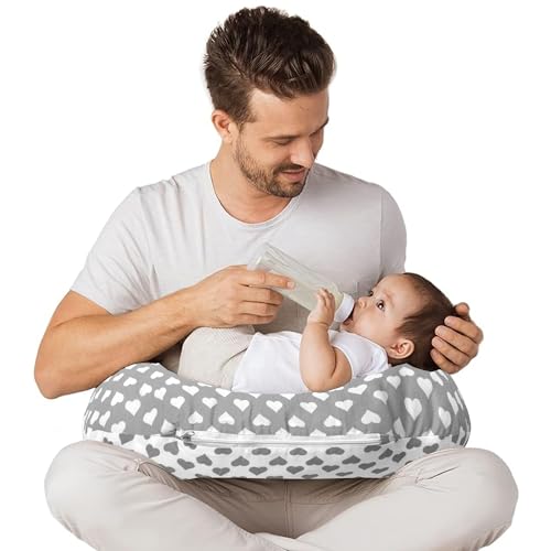 VParents Feeding Pillow, Breast Feeding Pillows Vacuum Packed Cotton Nursing Pillow and Positioner, Breastfeeding, Bottle Feeding, Baby Support Rosy (Gray) 110656 - Image 4