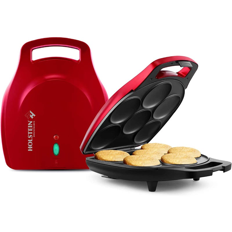 Holstein Housewares Holstein Housewares NonStick 6Section MultiFood Maker  Arepas Mini Pancakes Corncakes and More 6PC RedBlack 
