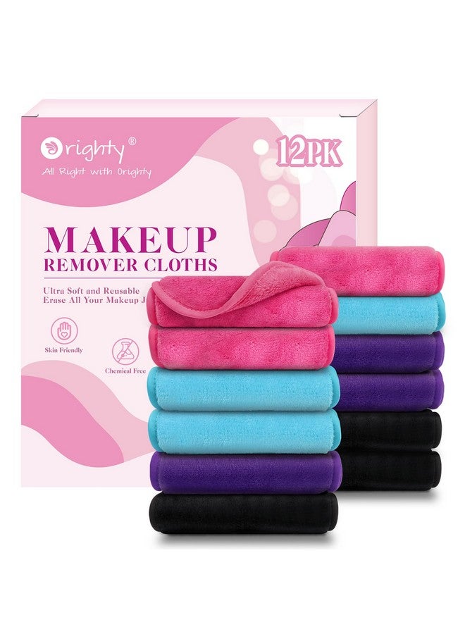 Orighty Makeup Remover Cloths 12 Pack, Reusable Microfiber Facial Cleansing Cloths, Remove Instantly Dirt, Makeup&Waterproof Mascara with Just Water, 15.5 x 7.5 in, Blue/Purple/Black/Pink - Image 1