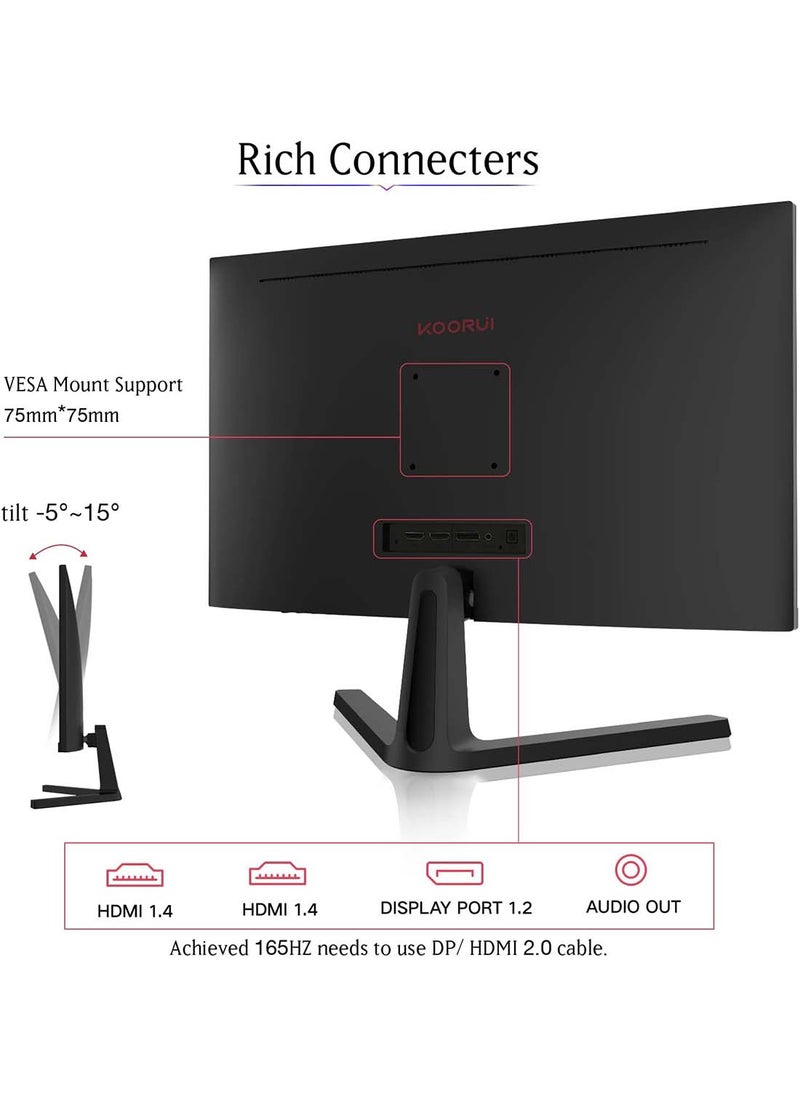 KOORUI - 24 Inch Computer Monitor - FHD 1080P Gaming Monitor 165Hz VA 1ms, AdaptiveSync Technology, Ultra-Thin LED Monitor,HDMI X2 / DP, VESA Compatible, Tilt Adjustable, Eye Care - 24E4 - Image 1