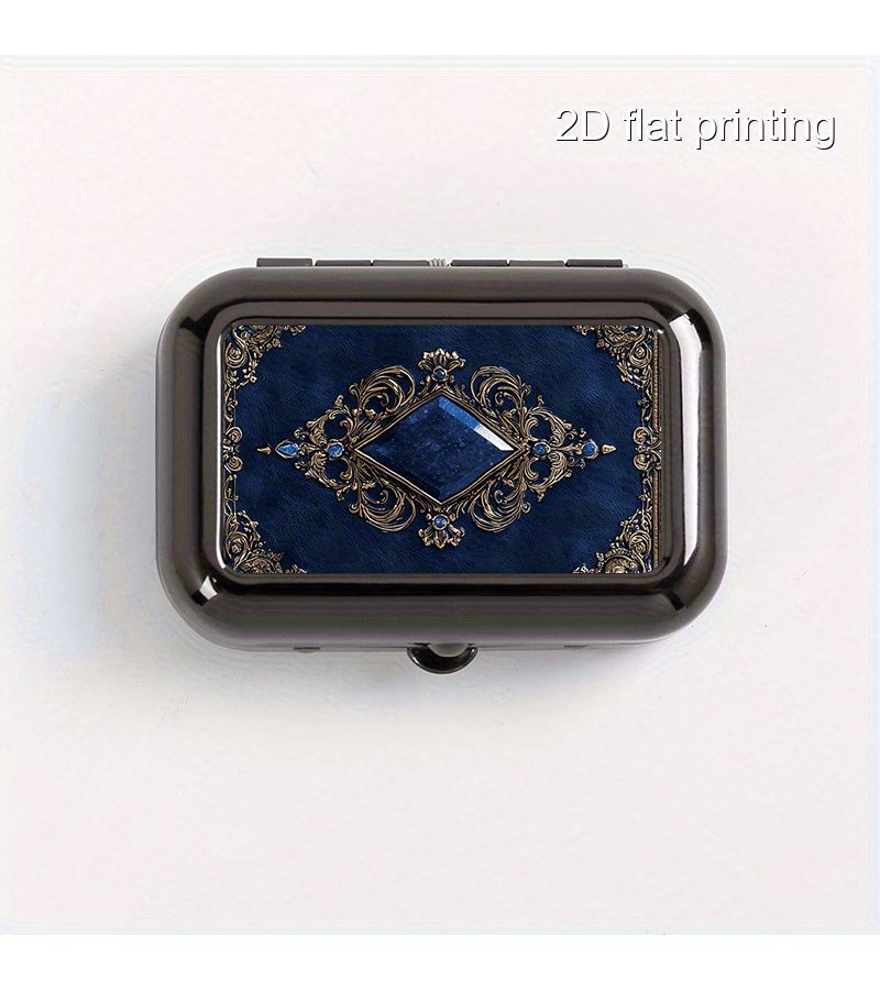 Portable Ashtray Blue Gemstone Pattern Metal Box for Men Women Car Pocket - Image 2
