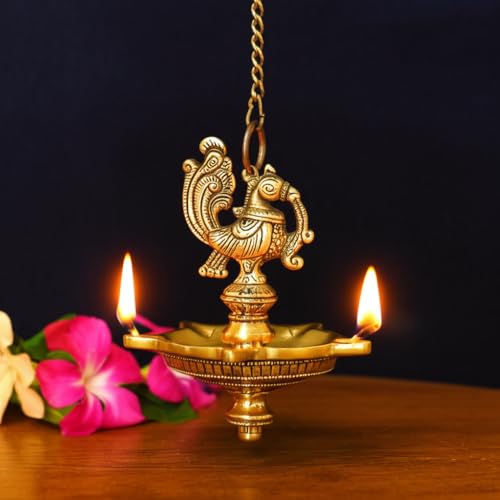 Puyangam Brass Beautiful Peacock Hanging Lamp for Pooja Room, Diwali, Gifting, House Warming, Annam Hanging Lamp Pack of 1 (Medium, Peacock 5 Face) - Image 5