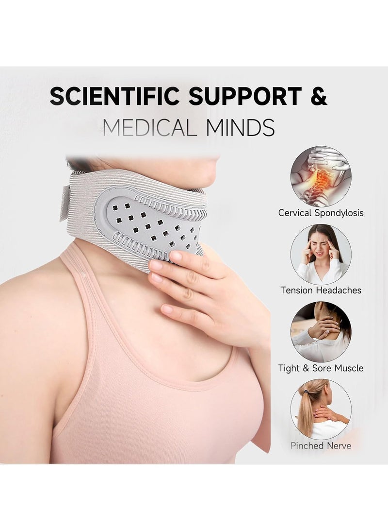 Neck Brace for Neck Pain and Support, Adjustable Cervical Collar for Sleeping, Soft Foam Neck Protectors Wraps Keep Vertebrae Stable and Aligned, Women & Men Cervical Spine Pressure Relief (Grey) - Image 2