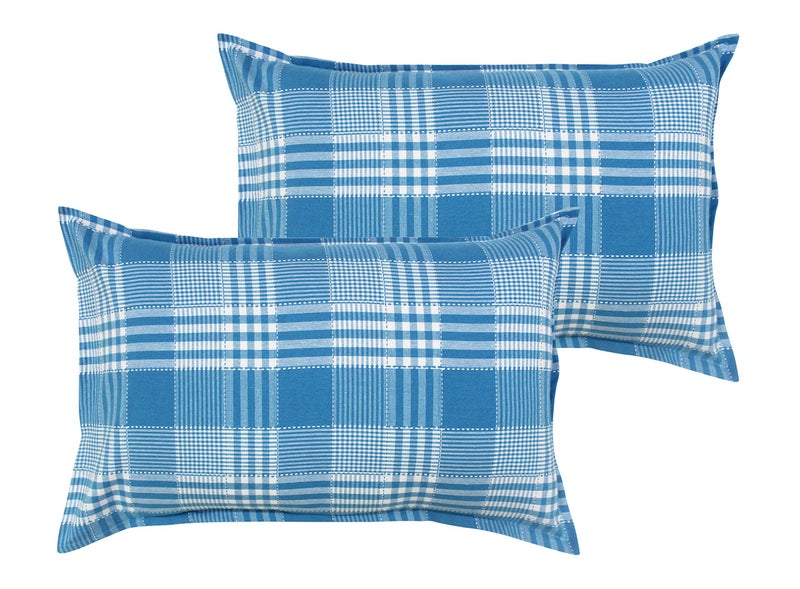 Airwill 100% Cotton Checkered Pattern Flap Pillow Covers (46x69cm)(Blue, Pack of 2 Pieces) - Image 1