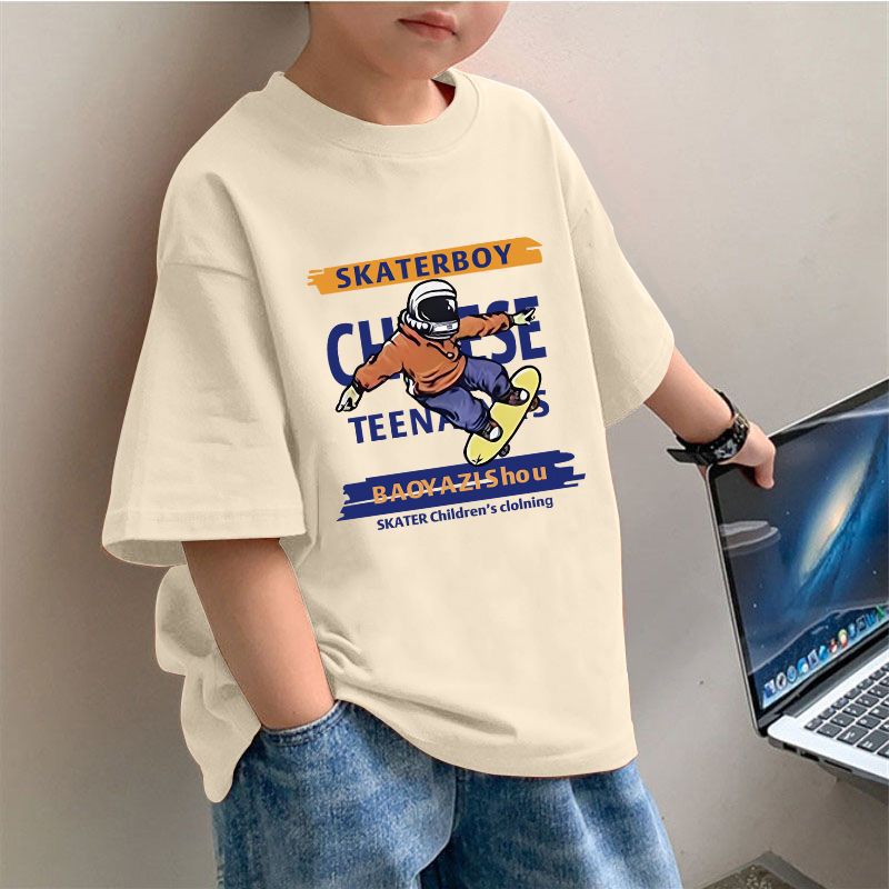 Korean Style Trendy T-Shirt 2025 Summer Boys New Cotton Baby Handsome Fashionable Solid Color Round Neck Short Sleeve Top - Image 2