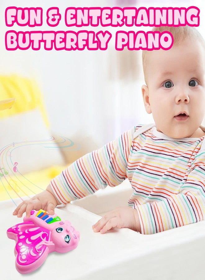 VGRASSP Mini Butterfly Piano Toy for Kids and Toddlers with 7 Keys and 6 Modes - The Cute Musical Instrument with Animal Sounds, Colorful Lights - Color As Per Stock - Image 1