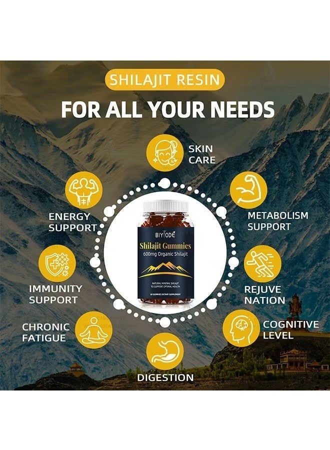BIYODE Peak Performance Shilajit Gummies Organic Natural Boost Creatine Relieve Stress Enhance Focus Daily Wellness Support 60 Count - Image 3