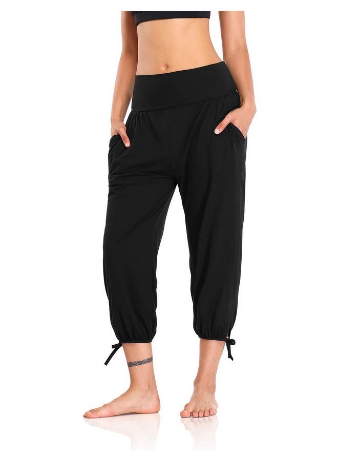 DIBAOLONG Womens Yoga Pants Capri Loose Workout Sweatpants Comfy Lounge Joggers With Pockets Black L  - Image 2