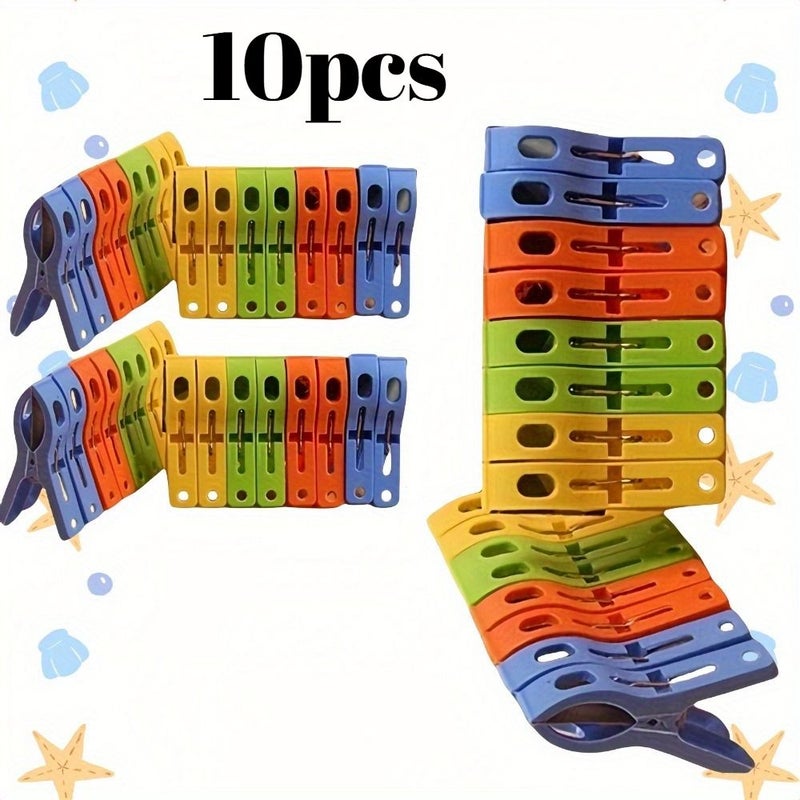 10 Pieces Large Clothes Clips Assorted Colors for Drying Racks Quilt Holding Windproof Clothespins - Image 1