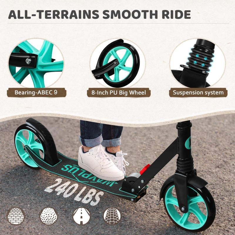 WAYPLUS Lightweight Kick Scooter for Kids, Teens & Adults, Orange, 8-Inch, ABEC9 Bearings, Adjustable Height 3.9-6.2FT, Foldable, Quick Response Service - Image 4
