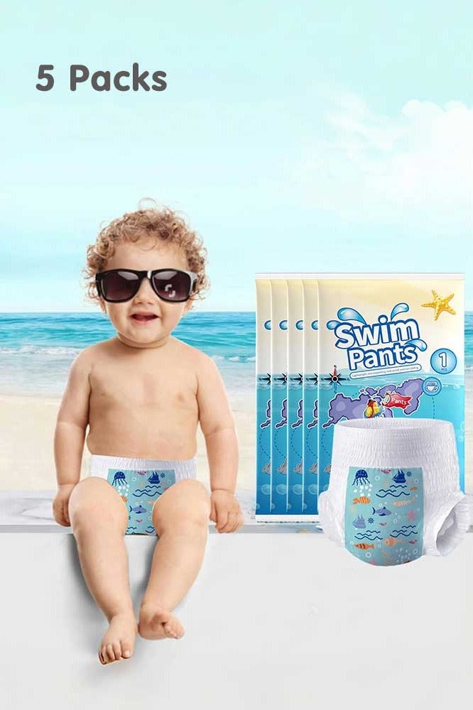 Super ZYouth 5 Pack Disposable Swim Diapers, Baby Swim Diapers, Individually Packaged Baby Diapers, Baby Leak-Proof Swimming Set for Boys and Girls - Image 1