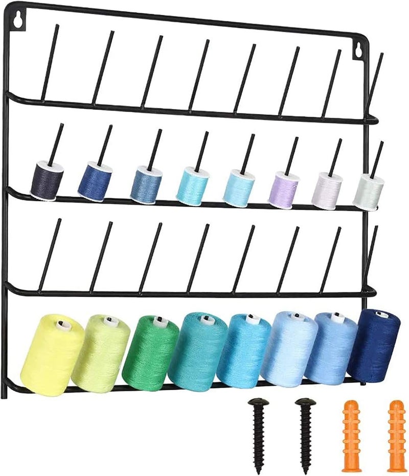 HAITRAL HAITARL 32-Spool Sewing Thread Rack, Wall-Mounted Metal Sewing Thread Holder with Hanging Tools, Metal Rack for Organize Sewing Thread, Embroidery-Suitable for Large Thread - Image 1