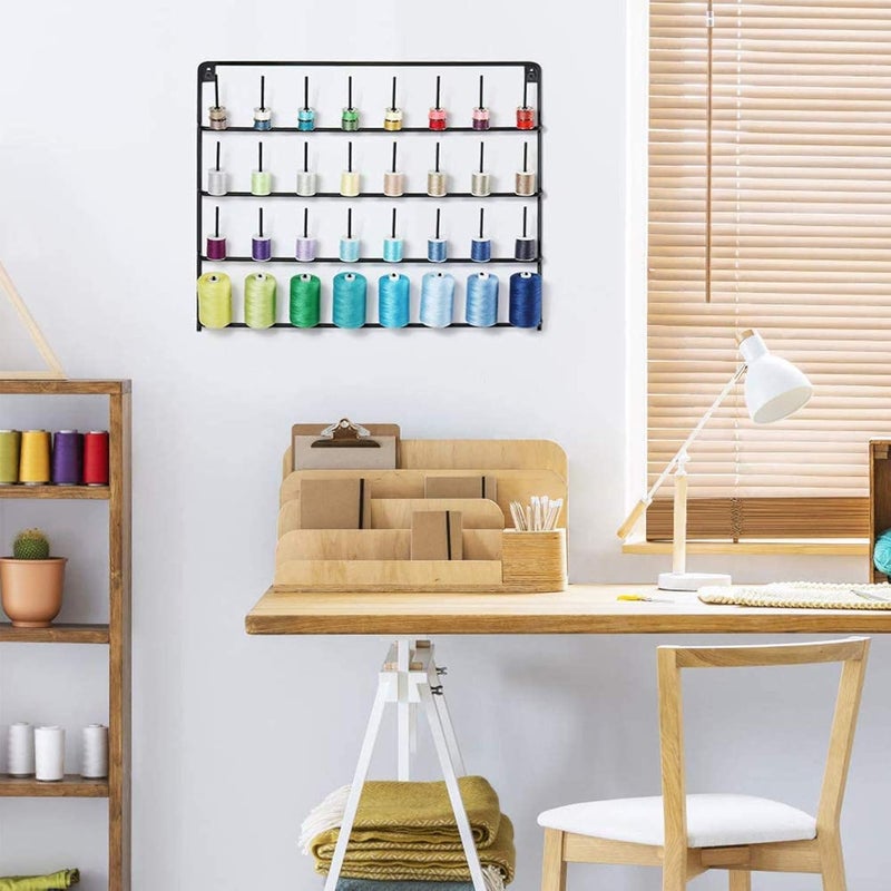HAITRAL HAITARL 32-Spool Sewing Thread Rack, Wall-Mounted Metal Sewing Thread Holder with Hanging Tools, Metal Rack for Organize Sewing Thread, Embroidery-Suitable for Large Thread - Image 4