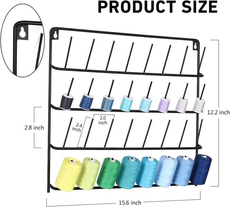 HAITRAL HAITARL 32-Spool Sewing Thread Rack, Wall-Mounted Metal Sewing Thread Holder with Hanging Tools, Metal Rack for Organize Sewing Thread, Embroidery-Suitable for Large Thread - Image 2