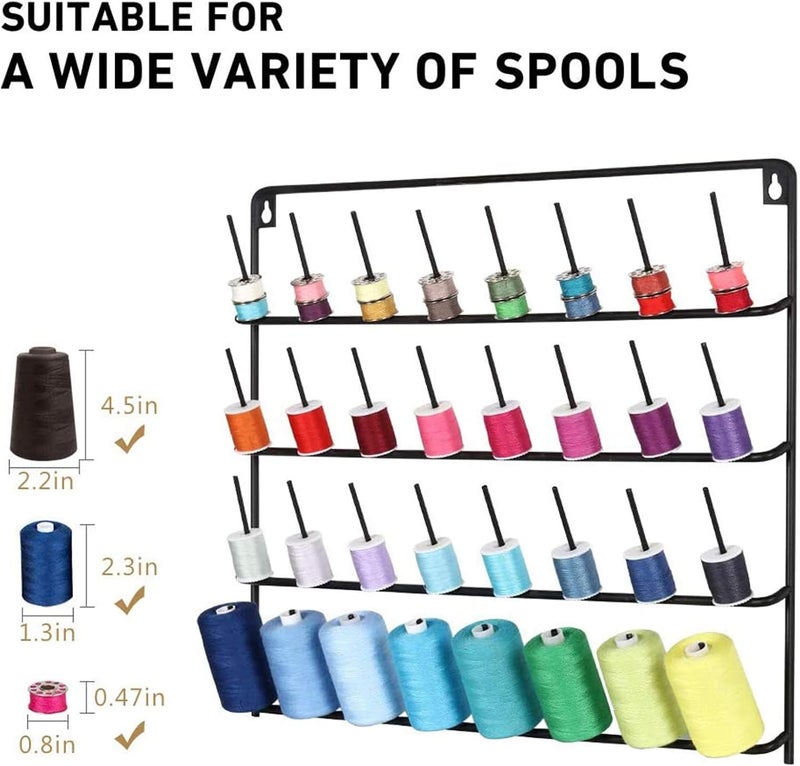 HAITRAL HAITARL 32-Spool Sewing Thread Rack, Wall-Mounted Metal Sewing Thread Holder with Hanging Tools, Metal Rack for Organize Sewing Thread, Embroidery-Suitable for Large Thread - Image 3