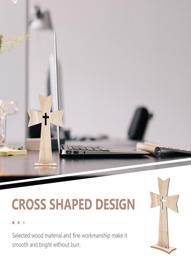 Amosfun 20pcs Wood Cross Decors with Stand Base - Unfinished Wood Cross for Baptism and Religious Events - Image 3