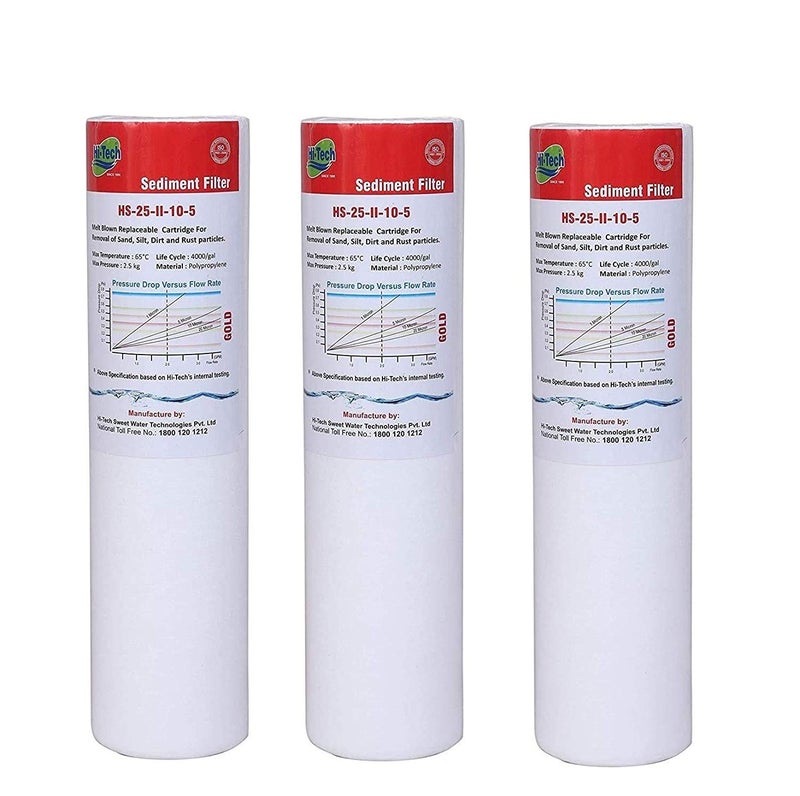 Hi-Tech RO Five Micron Gold Sediment Filter for Any Water Purifier (Pack of 3)