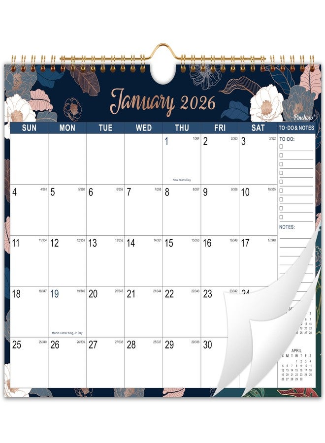 Pinchoco 2026 Calendar - Wall Calendar 2026, JAN.2026 - DEC.2026, 8.5" x 11", 2026 Wall Calendar with Twin-Wire Binding, Hanging Hook, Unruled Block - Engraved Art Floral - Image 1