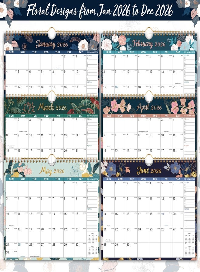 Pinchoco 2026 Calendar - Wall Calendar 2026, JAN.2026 - DEC.2026, 8.5" x 11", 2026 Wall Calendar with Twin-Wire Binding, Hanging Hook, Unruled Block - Engraved Art Floral - Image 3