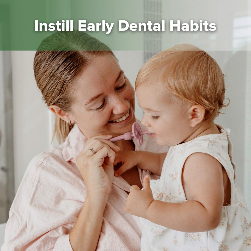 haakaa 360Â° Baby Toothbrush with Suction Base - Gentle Cleaning for Infant Self-Brushing Training, Food-Grade Silicone, Adjustable Safety Shield - Blush (1 Piece) - Image 2