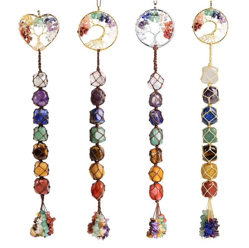 Anjiucc 7 Chakra Stone Healing Crystal Tree of Life Wall Hanging Home Interior Decoration - Image 1